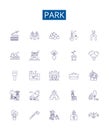 Park line icons signs set. Design collection of Park, Parkland, Amusement, Recreation, Forest, Nature, Trails, Picnic