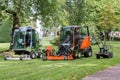 Park maintenance of the green areas with ride-on mower