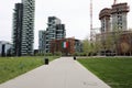 Park in milan near the vertical forest without people - all at home because of the health emergency coronavirus covid-19