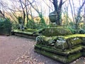 Park of the Monsters, Sacred Grove, Garden of Bomarzo. A now-dry pool with dolphin fountain heads at both ends, alchemy