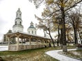 park near the church in the city of Sysert near Yekaterinburg Royalty Free Stock Photo