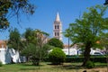 Park in the old town of Zadar, Croatia, with the Bell Tower of the Cathedral of St. Anastasia at the background Royalty Free Stock Photo