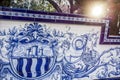 Park, Parque Ribalta, public garden city center,ceramic bench.Castellon,Spain.