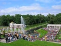 Park in Peterhof, Grand Cascade, crowd of people