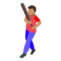 Park playing cricket icon, isometric style