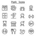 Park, public park, national park, garden icon set in thin line s