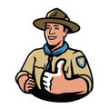 Park ranger in uniform. Scout, camping symbol vector illustration Royalty Free Stock Photo