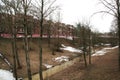 Park and ravine in Kronstadt, Russia in winter cloudy day Royalty Free Stock Photo