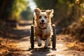 Park scene, handicapped dogs summertime stroll captures the spirit of resilience and hope