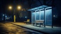 A park shed with empty benches during a pandemic. Meeting places without people, at night