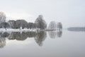 Park on the shore of Lake Tuusula at the beginning of winter in Finland