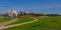 People walking in `Park spoor Noord`, city park in Antwerp