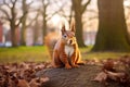 Park squirrel sunset. Generate Ai Royalty Free Stock Photo