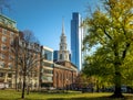 Park Street Church and Boston Common Public Park - Boston, Massachusetts Royalty Free Stock Photo