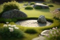 Park to relax with a zen garden with a small stone in the center Royalty Free Stock Photo