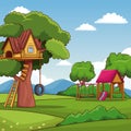 Park with tree house and playhouse