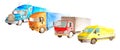 Park of trucks, lorries, van on a white background isolated in watercolor sryle Royalty Free Stock Photo