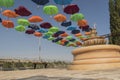 The park with umbrellas in the town of Beloslav. The park is situated on the banks of the lake near the ferry