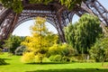 The park under the Eiffel Tower during summer