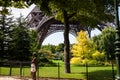 The park under the Eiffel Tower during summer