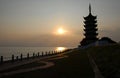 Viewing site for the tidal bore on the estuary of the Qiantang River near Hangzhou, China