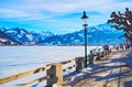 Park with vintage streetlights, Zell am See, Austria Royalty Free Stock Photo