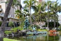 Park in Waikiki Beach on the Island Oahu, Honolulu, Hawaii Royalty Free Stock Photo