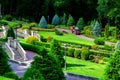 Park for walking with stairs and balusters with a variety of green plantings. Royalty Free Stock Photo