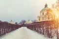 Park in winter at sunset