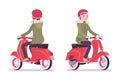 Parka woman on red scooter