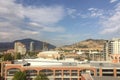 Parkade and high rise buildings in downtown Kelowna BC Royalty Free Stock Photo