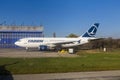 Parked airplane for the technical inspection