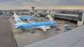 Parked airplanes on Amsterdam Airport Schiphol