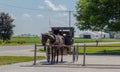 Parked Amish Horse and Buggy at Hitching Rail Royalty Free Stock Photo