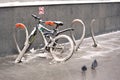 parked bicycle in a bicycle parking lot in Moscow