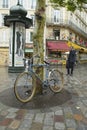 Parked Bicycle on street, Paris, France