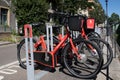 Parked bicycles from Velospot in Basel, Switzerland