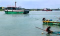 Parked big and small boats on the karaikal beach.