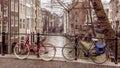 Parked bikes in Utrecht in the Netherlands Royalty Free Stock Photo