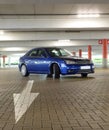 Parked blue sports car Royalty Free Stock Photo