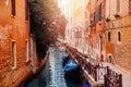 Parked boats, gondolas transport movement Grand Canal Venice, Italy.