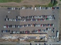Parked cars. The drone hovered over the parking lot..Aerial view of vehicles parked in a car park..View from above of car parking Royalty Free Stock Photo