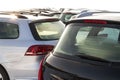 Parked Cars on a Lot. Row of New Cars on the Car Dealer Parking Royalty Free Stock Photo