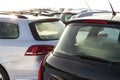 Parked Cars on a Lot. Row of New Cars on the Car Dealer Parking Royalty Free Stock Photo