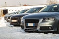 Parked Cars on a Lot. Row of New Cars on the Car Dealer Parking Royalty Free Stock Photo