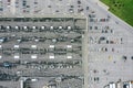 Parked cars near city shopping mall. outdoor parking lot. aerial view Royalty Free Stock Photo