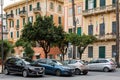 Parked cars under citrus trees in Santa Margherita Ligure, Italy