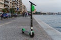 Parked Lime electric Scooter rental without passenger.