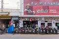 Parked motorcycles on the roadside in front of the covered market in campeche mexico