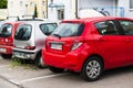 Parked red Toyota Yaris car